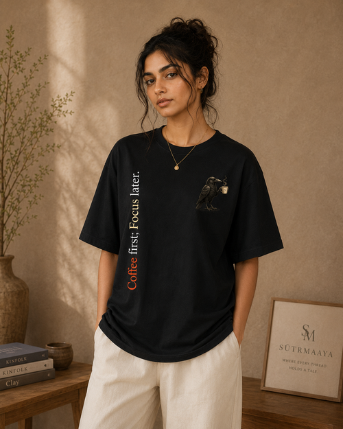 Coffee First, Focus Later Oversized Tee | Coffee & Threads Collection | 240 GSM