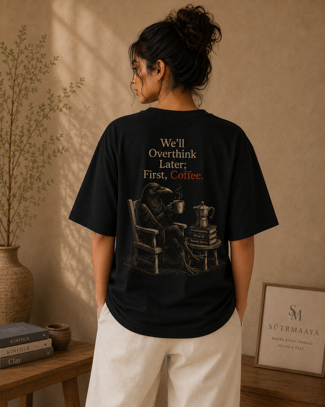 Coffee First, Focus Later Oversized Tee | Coffee & Threads Collection | 240 GSM